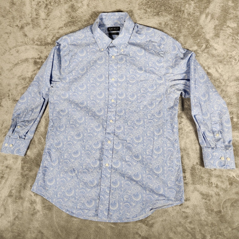 Lauren Ralph Lauren Dress Shirt Mens 16 32/33 L Blue Good Paisley Stretch
